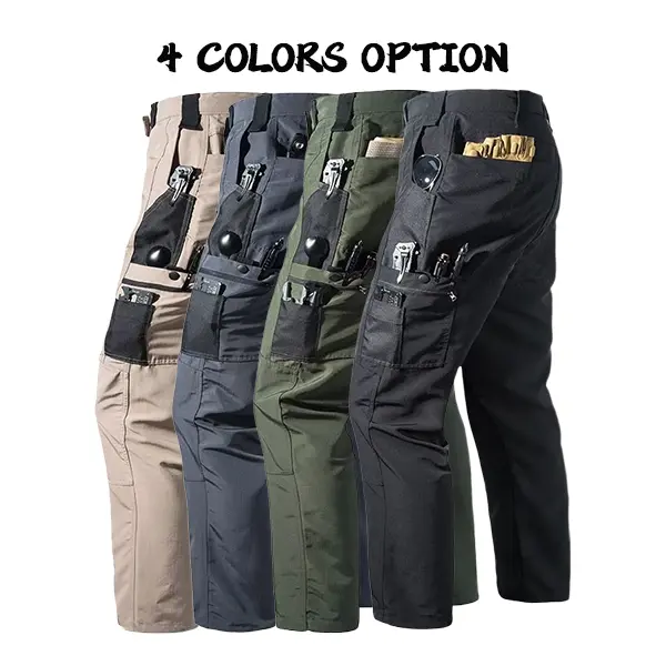 Men’s Straight-Leg Tactical Cargo Work Khaki Pants - Menswear Tailored Fit Polyester Fabric Outdoor Trousers with Side Tool Pockets, Abrasion-Resistant, Tear-Resistant for Work, Hiking