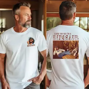 Bocephus Dinosaur Graphic T-Shirt 2026, Cause You See I’m A Dinosaur Western Country Tee, Vintage Cowboy Back Print Shirt, Retro Southern Music Inspired Unisex
