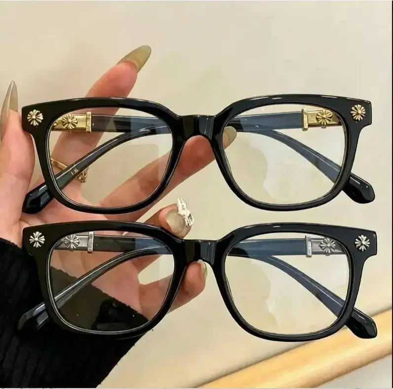 Unisex Chrome Hearts Square Non-Prescription Anti-Blue Light Glasses - Metal Frame, Flat Lens Fashion Eyewear