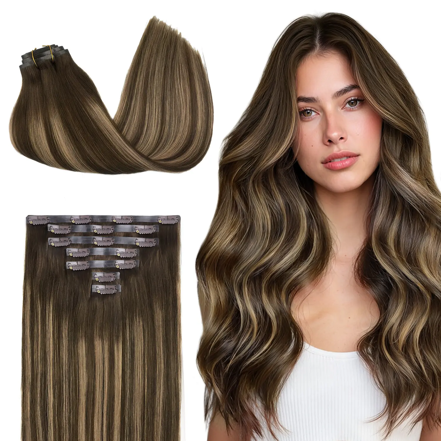 Seamless Clip in Human Hair Extensions 14-22 Inch Real Human Hair Clip Ins for Natural and Seamless Look