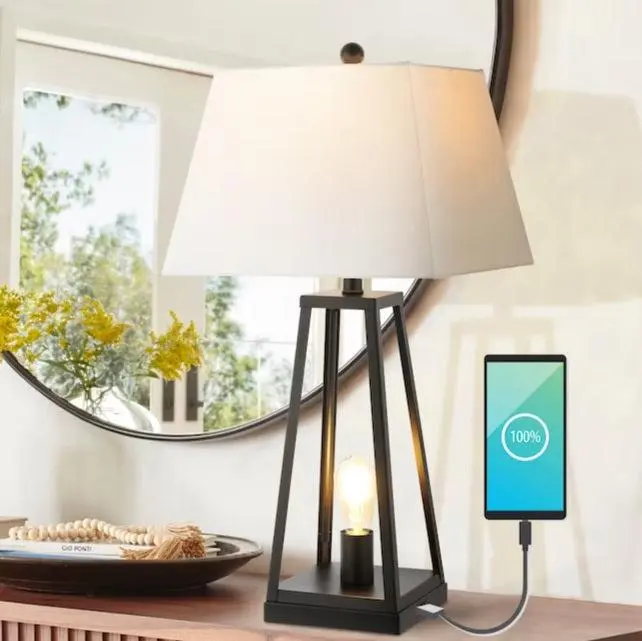 JONATHAN Y Waylon Classic Industrial Metal Body LED Nightlight Table Lamp with 2 Bulbs, USB Charging Port, Decorative Lights for Bedroom, Living Room
