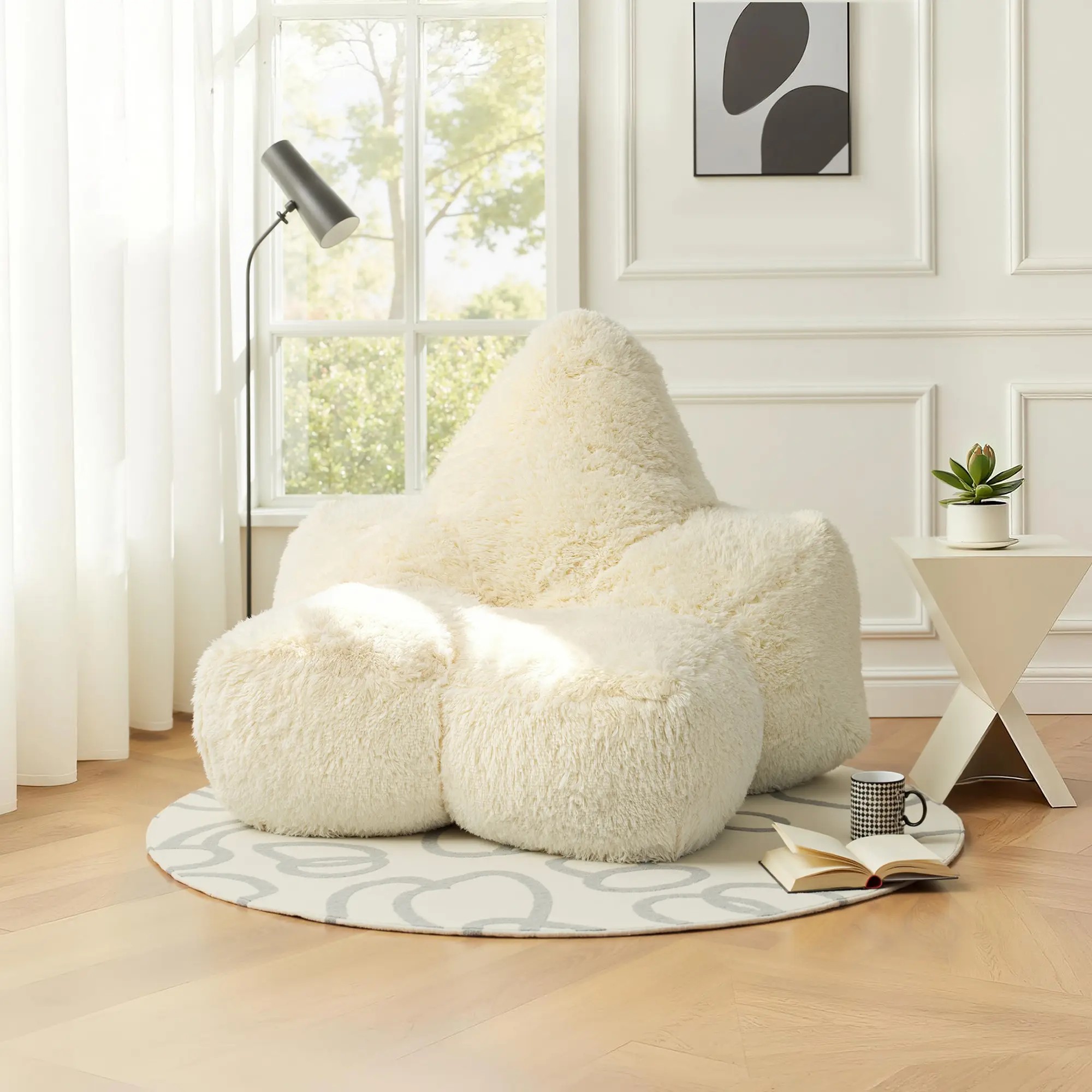 【SummerVibes】Plush Fluffy Faux Fur Star-shaped Bean Bag Chair Filled Memory Foam For Living Room, Bedroom,dorm essentials,home decor