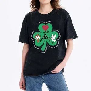 Trinity Clovers St. Patrick's Day Christian Washed T-Shirt 100% Cotton Unisex S-3XL Digital Thermal Transfer Comfortable