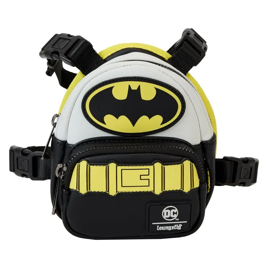 Loungefly Pets DC Comics Batman 85th Anniversary Dog Harness - Faux Leather Utility Suit, Small Graphic Debossed Mesh, Mini Backpack with Storage Space, Multi-Size Harnesses for Comics Fans