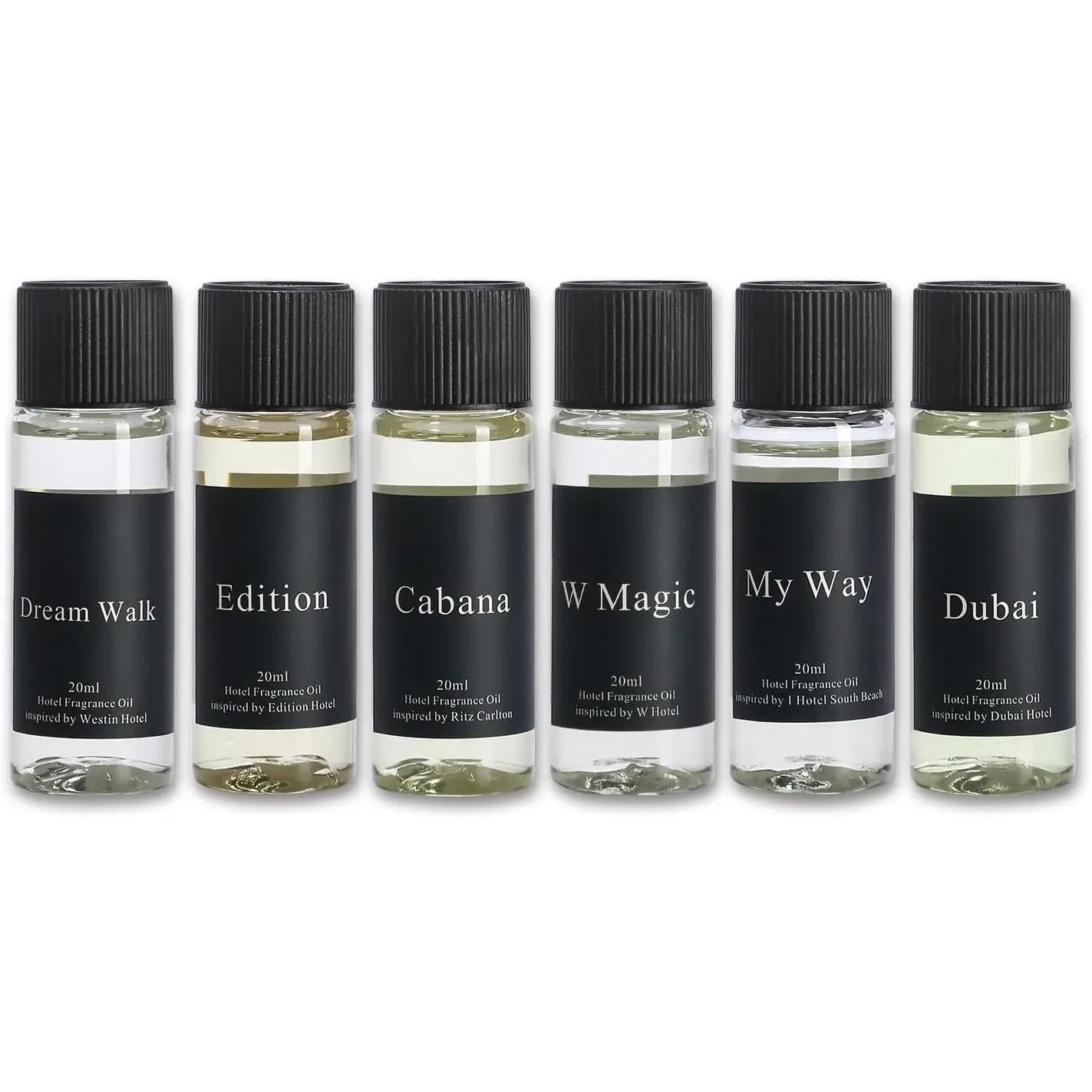 Hotel Collection Luxury Aromatherapy Oil Set - 20 mL/0.68 fl oz, 6 Scents Inspired by 5 Hotels, for Aromatherapy Atomizing Diffuser, Water-Based Home Scenting, Scented Oil Fragrance, Oil Base Fragrance