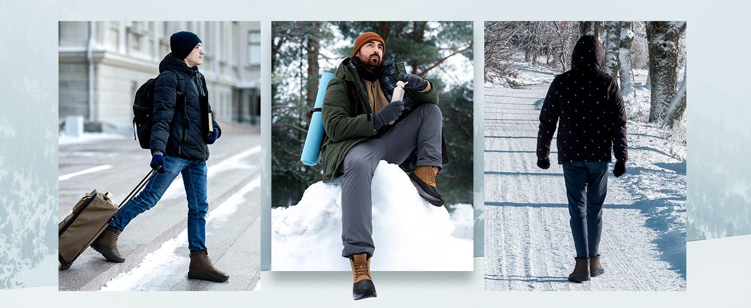 FitVille Men's Wide CozyCore Winter Boots V10, Thermal-Reflective Lining, Adjustable Straps, Slip Resistant, All-Day Comfort Walking Shoe, Roomy Toe Box, High Rebound EVA Foam, Closed Decor Style SpringStatements