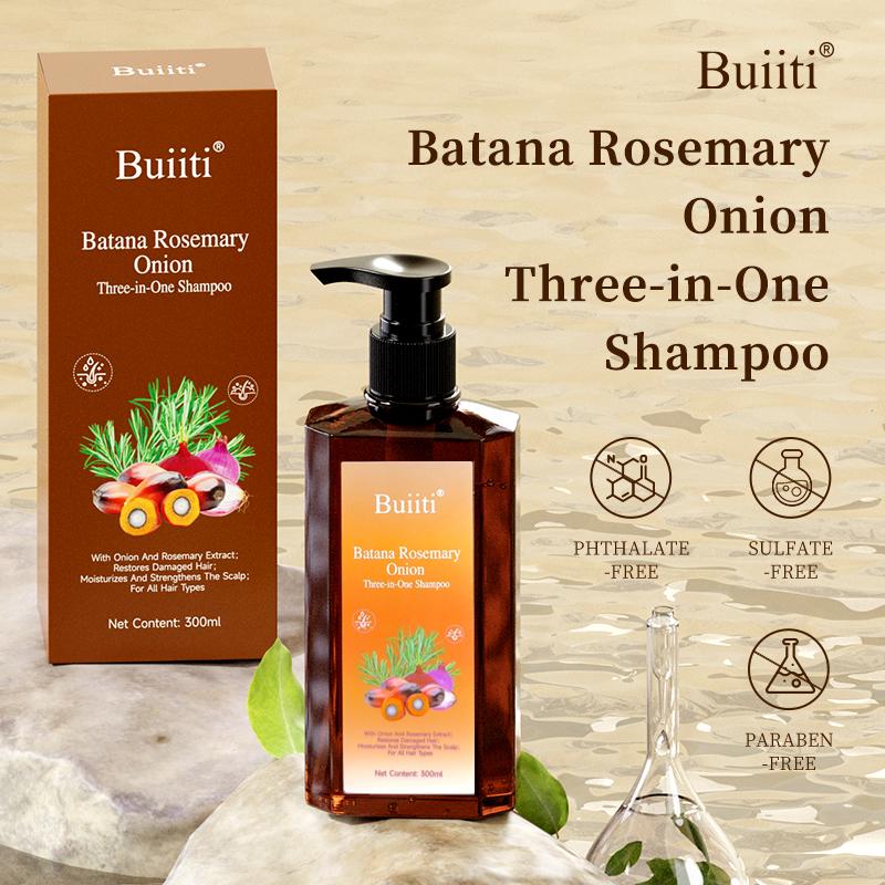 Summervibes 【Buy 1 Get 1 Free】Buiiti Batana Rosemary Onion Three - in - One Anti-Hair Fall HairLoss Treatment Shampoo,Oil Control Antidandruff Haircare,Help HairGrowth For all hair types, natural Haircare