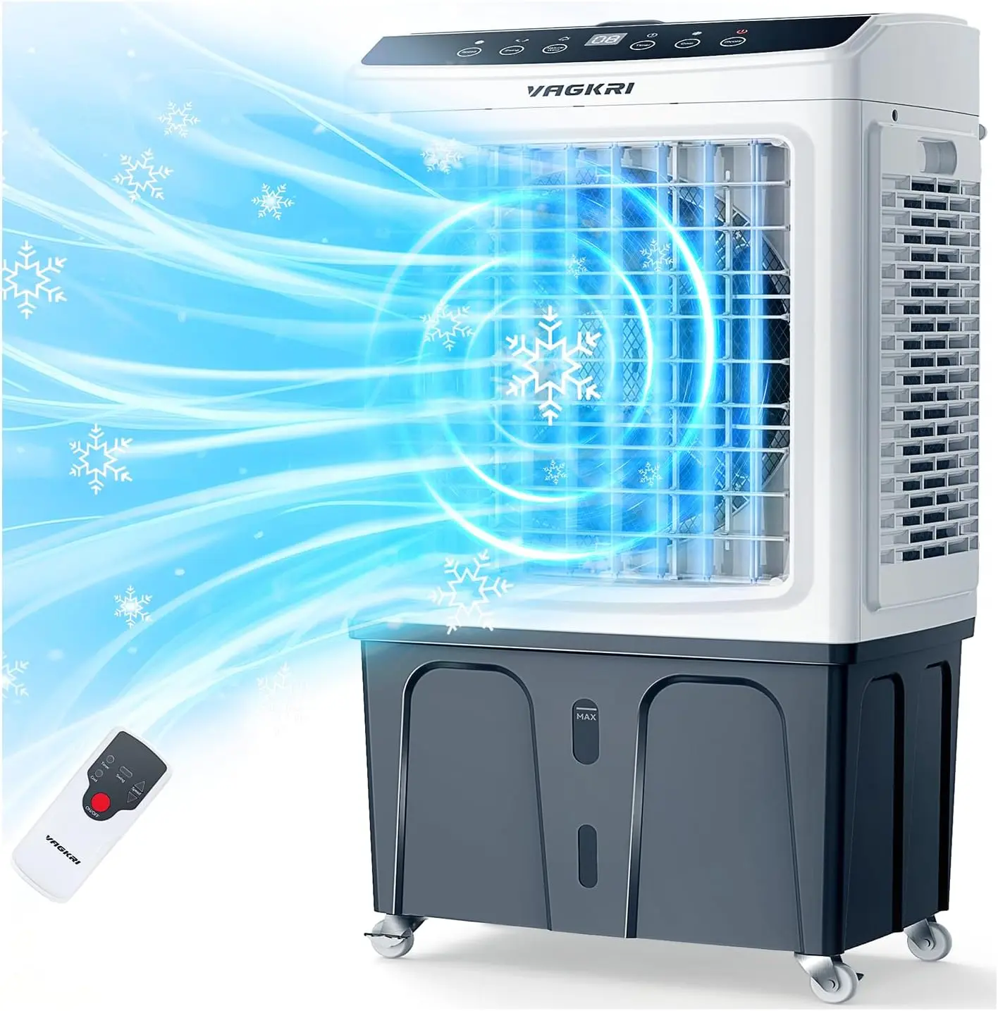 Evaporative Air Cooler, VAGKRI features 9.2Gallon-12Gallon water tank, 2100-3000CFM Swamp Cooler, 120°Oscillation Air Cooler with Remote Control, 24H Timer, 3 Modes & Wind Speeds for Outdoor Indoor Use, #SummerVibes