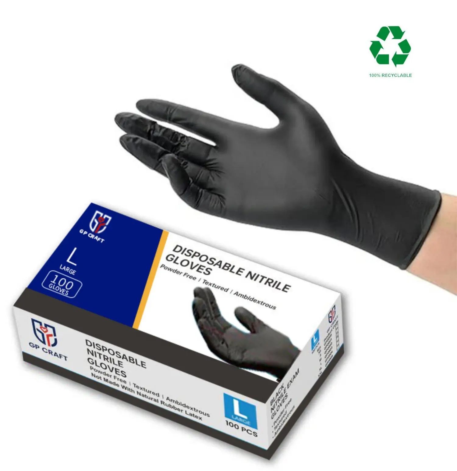 GP Craft Black Nitrile Disposable Gloves, 3.5 Mil, Powder-Free & Latex-Free, Durable Wear-Resistant Waterproof Sterile, Comfortable Nitrile Cleaning Gloves for Pet Hair Removal, Wet & Dry Mop Use, Latex-Free Cleaning Gloves