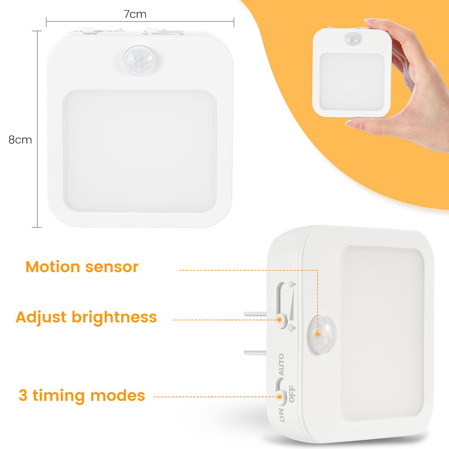 Motion Sensor Night Light Dimmable Plug-in Wall Light 1-Pack Warm White Cozy Ambiance Ideal for Bedrooms Bathrooms