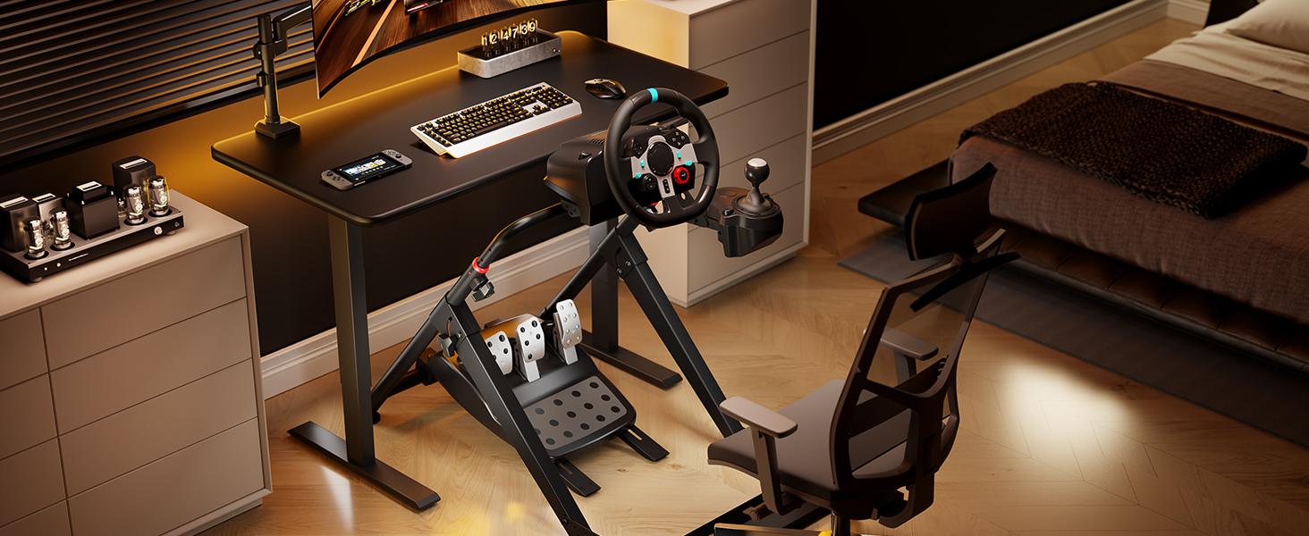 ARES WING Foldable Sim Racing Wheel Stand with Chair Fixing Slot, Formula and GT Racing Simulator Cockpit Compatible with Fanatec, Thrustmaster, Logitech, Moza, Racing Games on PS5, PS4, Xbox and PC
