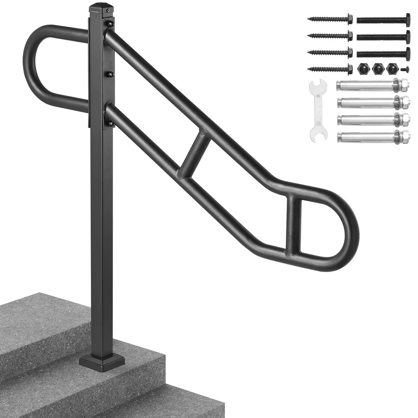 【SummerFinds】VEVOR Single Post Handrail for Outdoor 1-3 Steps,  , 40.5" L x 35.4" H Metal Bent Stair Handrails, Floor Mounted Carbon Steel Stair Railing, U-Shaped Post Grab Rails with 2 Anti-Skid Crossbar for Garage