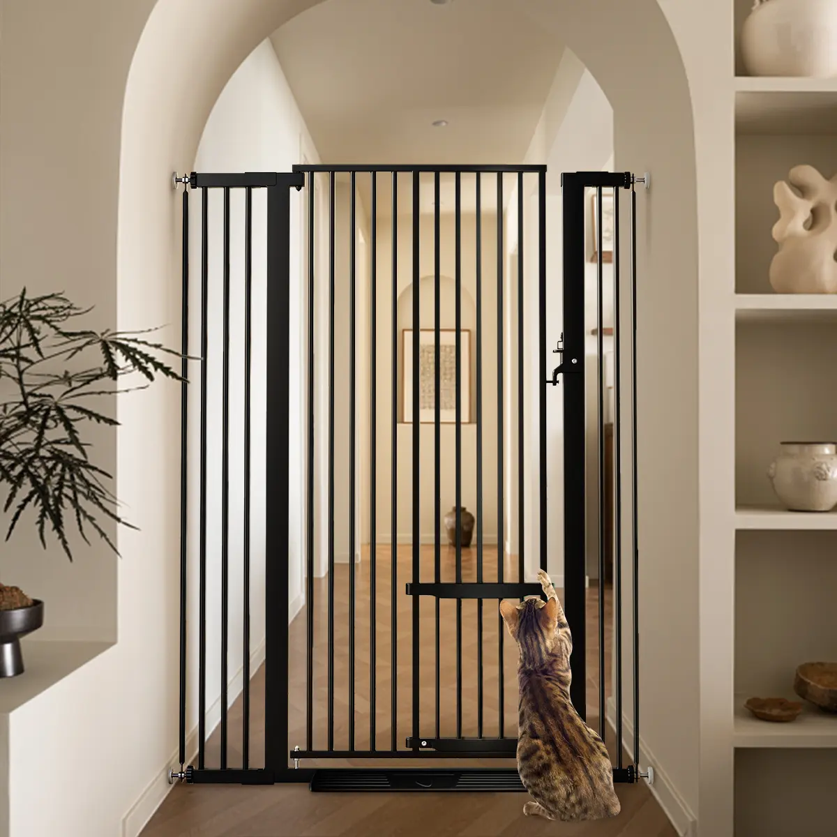 PAWGIANT 55.1"Extra Tall Cat Gate, Fits Openings 29.5-40.6" Extra Wide, with Adjustable Cat Door, Auto Close Extra Wide Dog Gate for House, for Doorways & Bottom of Stairs, Pressure Mount Safety Gate for Babies, Toddlers & Pets, Baby Gate, dealsforyou