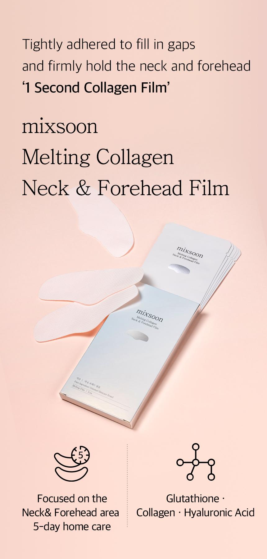 [mixsoon Official Shop] Melting Collagen Neck & Forehead Film 5ea - Smooth & Firm Collagen Neck & Forehead Film, Korean Skincare for Glass Skin