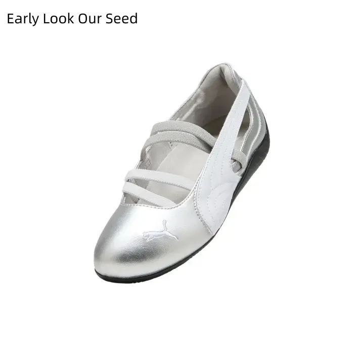 Women Silver Mary Jane Ballet Flats Crisscross Strap Slip On Casual Shoes Lightweight Soft Sole Fashion Daily Walking Flat Sneakers
