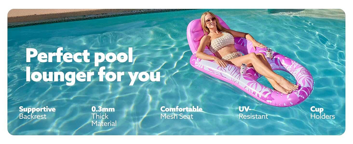 Inflatable Pool Floats Lounger Adult, Pool Float Lounge Raft Floaties Water Floating Recliner Chair with Cup Holders Foot Rest Swimming Floaty   / Electric Air Pump Mother's Day Gift&April Stock Up Summervibes
