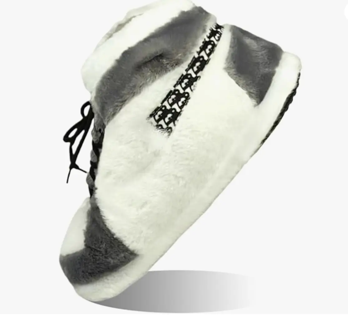 Fluffy Plush Sneaker Slippers – Trendy Furry Soft House Shoes, Anti-Slip Unisex Indoor Outdoor Slides, One Size Fits Most