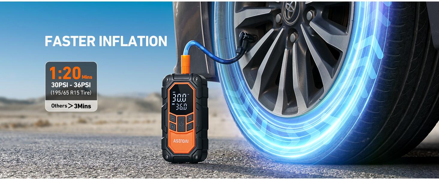 AstroAI S8 Air Nano Jump Starter with Air Compressor, 1500A Peak Car Battery Jump Starter Portable (6.0 Gas/3.0L Diesel) with 150PSI Auto-Shutoff Tire Inflator, 12V Battery Charger Booster(Orange)