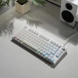 FURYCUBE IP75 75% Gaming Keyboard with Media Knob, RGB Backlit, 80 Keys PBT Gradient Side-Printed USB-C Mechanical Feel Keyboard for PC Mac PS4 Xbox, White/grey, Silent office keyboard, newyeargift