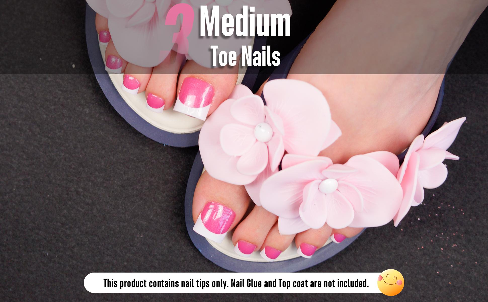 MUTIOVO French Tip Toe Nail Tips Press on, Sharp Square Pre-Designed Soft Gel False Toenail Extension, BABY PINK Pre-applied Tip Primer & Base Coat, Full Cover Acrylic for DIY x 15 Sizes 240 pcs