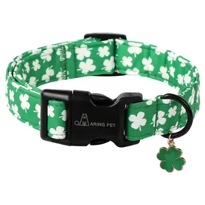 ARING PET St Patrick's Day Dog Collar-Cute Green Clovers Dog Collars, Adjustable Shamrock Pet Collars Trefoil Puppy Collar with Quick Release Buckle for Girl&Boy Dogs