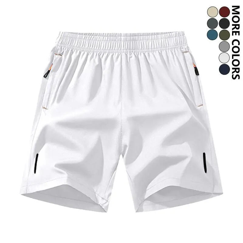Men’s summer lightweight casual athletic shorts with zippered pockets, available in multiple colors, made from breathable polyester fiber—ideal for running, fitness training, and everyday wear; mid-length shorts.