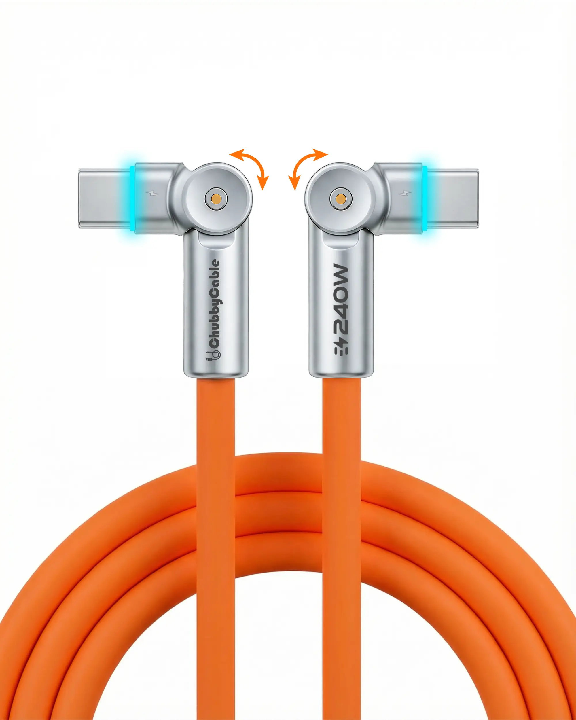 Chubbycable Chubby RotateX C-Type to C-Type Charger Cable - Durable Alloy Connector, Dual Rotation 180° Fast Charging (240W, 48V 5A Max), USB 2.0, LED Light, Silicone Jacket, 3.3ft/6.6ft, Data Transmission, Multi-Device Charging Solution for Smartphones,,