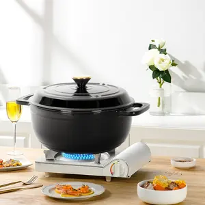 Cast iron 6QT cooking pot - Gradient Black Color - Includes two silicone gloves - Enamel pot