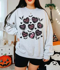 Spooky Valentines Hearts And Bats Sweatshirt, Valloween Sweatshirt, Vampire Valentines, Valentines Sweatshirt, Conversation Heart Shirt