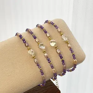 Purple Zircon & Pearl Handmade Beaded Bracelet | Original Design, Jewelry Gift Elegant Minimalist Bangle,adjustable ladies'bracelet,High Quality Bracelet