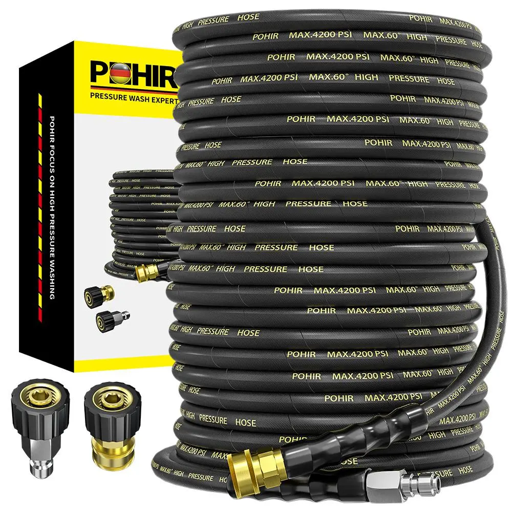 Power Washer Hose with 3/8'' Quick Connect, High Tensile Wire Braided Car Wash Water Hose with 2 Quick Connect Kits Compatible M22 14 mm, 1/4 Inch Hose for Pressure Washer, 4200 PSISummervibes
