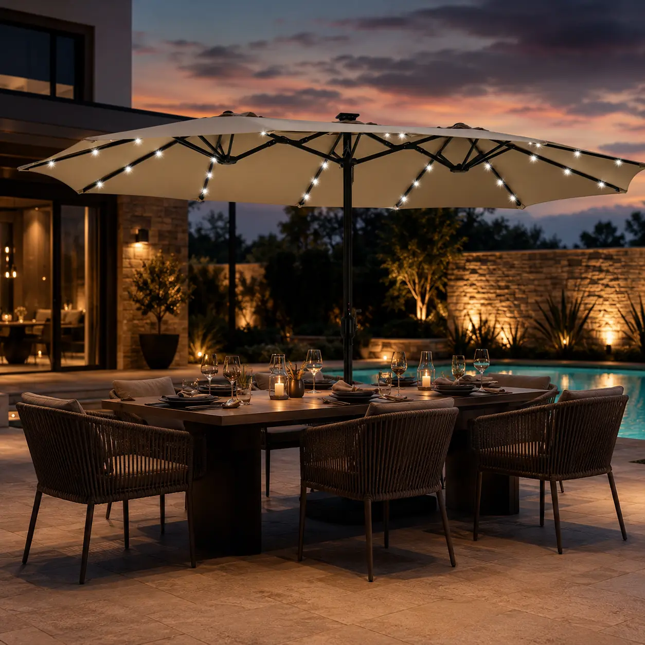 【Solar Led Lights】Yaheetech 13/15ft Large Patio Umbrella , Outdoor Double-Sided Rectangle Umbrella with 36 LED Lights & Crank for Patio Garden Pool Lawn Backyard, Base Included,home decor,camping essentials