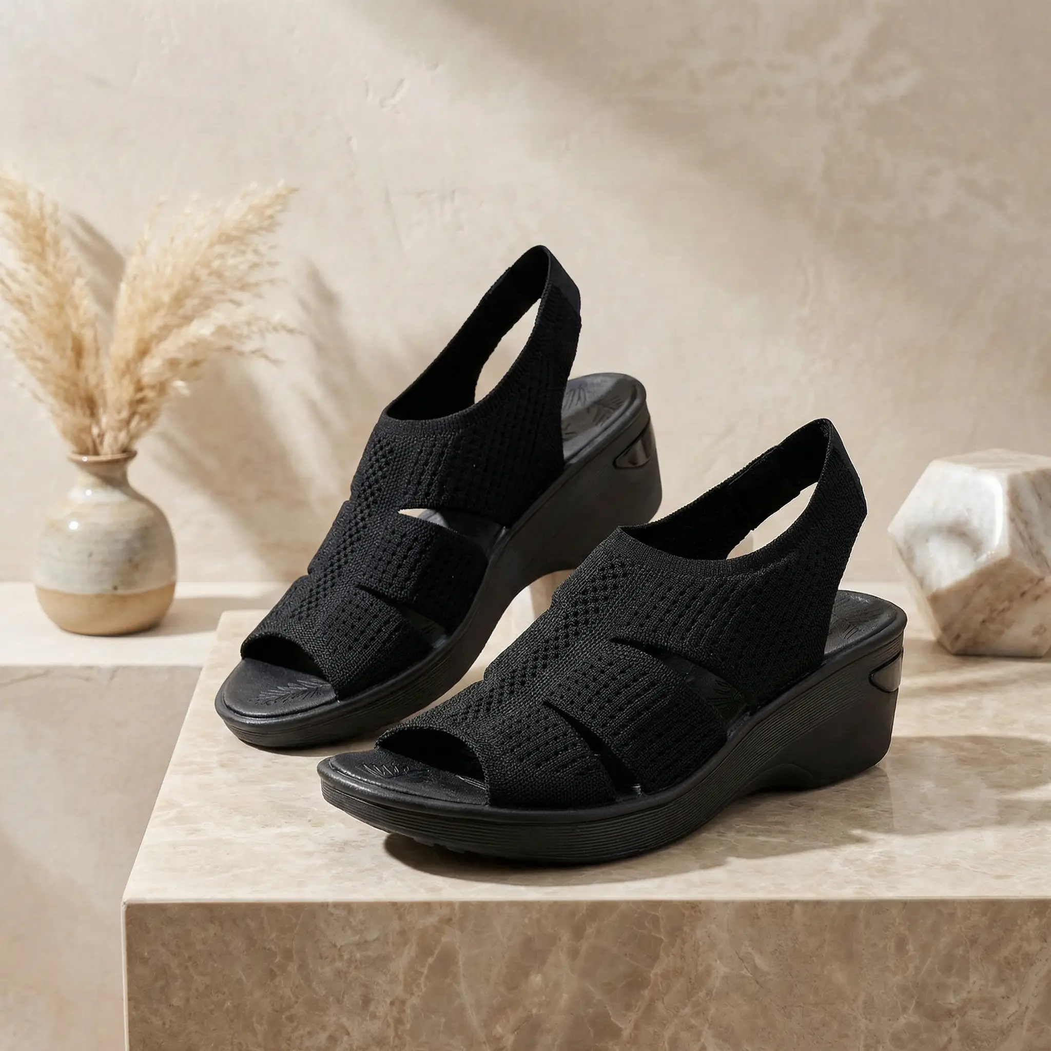 Women's Wedge Walking Sandals with Rhinestones, Breathable Washable Mesh Slip-On Footwear with Arch Support and Memory Foam for Summer Travel, Walking Shoes, Shoe, Washable Mesh Top