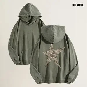 Holafish Unisex Acid Washed Hoodie - Irregular Distinctive Leopard Print, Hoodies Tshirt Crew Neck Casual Wear Machine Washable Gift Hoodie & Tee Combo