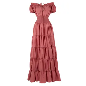Renaissance Costume Women Medieval Irish Under Dress Retro Gown Wench Peasant Smocked Waist Long Dresses Halloween Costumes Girls Party Outfit Gothic Dress 6531-D3