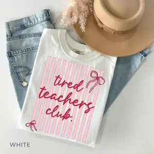 Tired Teachers Club Comfort Colors T-Shirt, Funny Teacher Shirt, Retro Striped Preppy Teacher Tee, Trendy Teacher Life Graphic Tee, Teacher Appreciation Gift Shirt