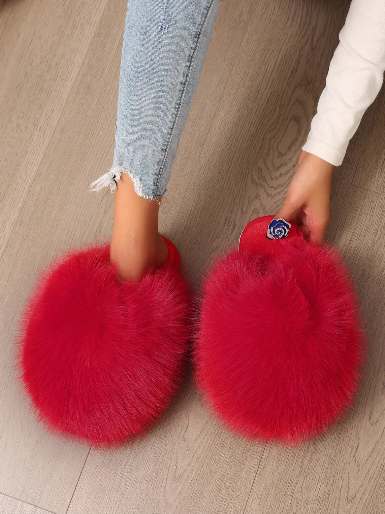 Women's Cute Plain Color Fluffy Plush Slippers, Fuzzy Fashion Slippers, Women Shoes, Casual Soft Comfortable Home Slippers, Warm Slippers for Indoor & Outdoor Use, Fluffy House Slippers for Fall & Winter
