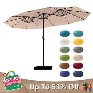 [LED Light] Phivilla Home 15ft Large Outdoor Patio Umbrella with Base – LED Light Option, Double-Sided, Crank Handle, Waterproof