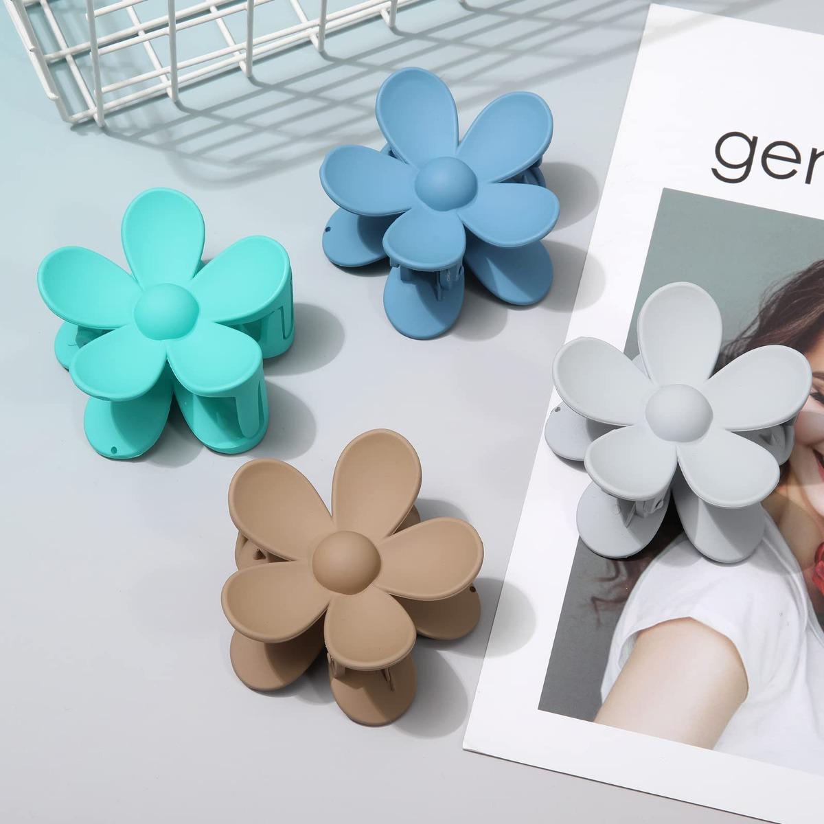 AWAYTR 4Pcs/Set Flower Hair Clip Nonslip Strong Hold Hair 3 Inch Matte Small Flowers Claw Clips for Women Girls