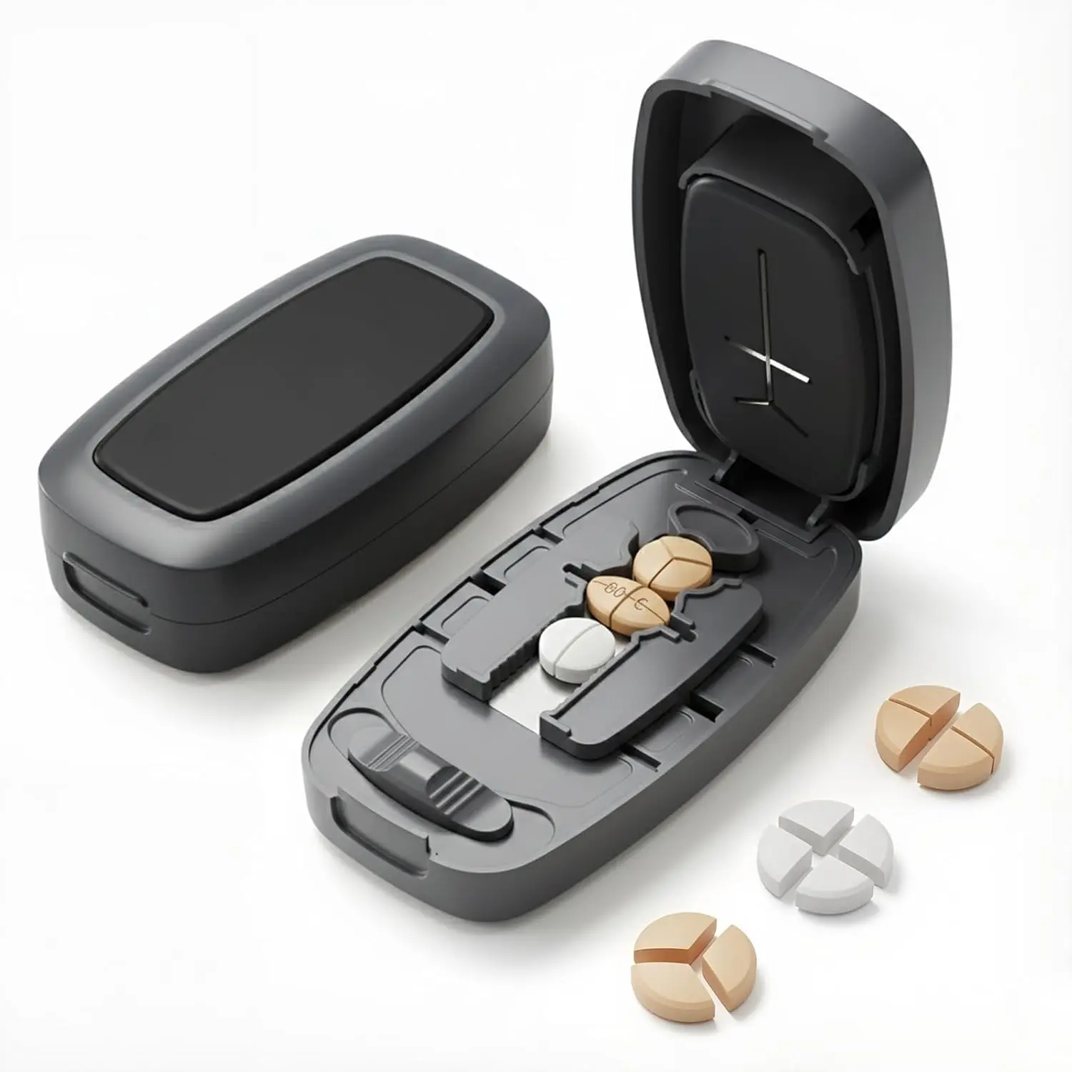 Adjustable Pill Cutter and Splitter with Dual Fixing Clips, Multi-Function Vitamin & Medicine Divider for 1/2, 1/3, 1/4 Even Precision Splitting, Portable Tablet Cutter for Home & Travel