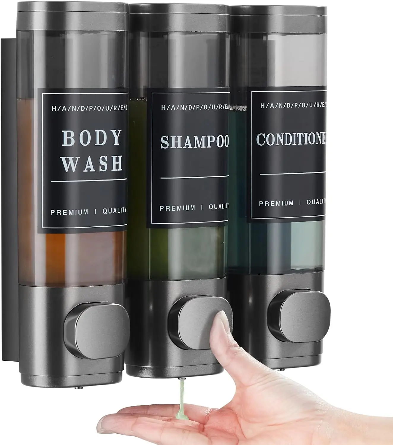 Zoronk Shampoo and Conditioner Dispenser,Shower Soap Dispenser Transparent 3 Chamber No Drill Wall-Mounted Shampoo Dispenser for Shower Luxury Wall Mounted Shower Dispenser for Bathroom Hotel Large Capacity,Dark Gray Home Goods Black