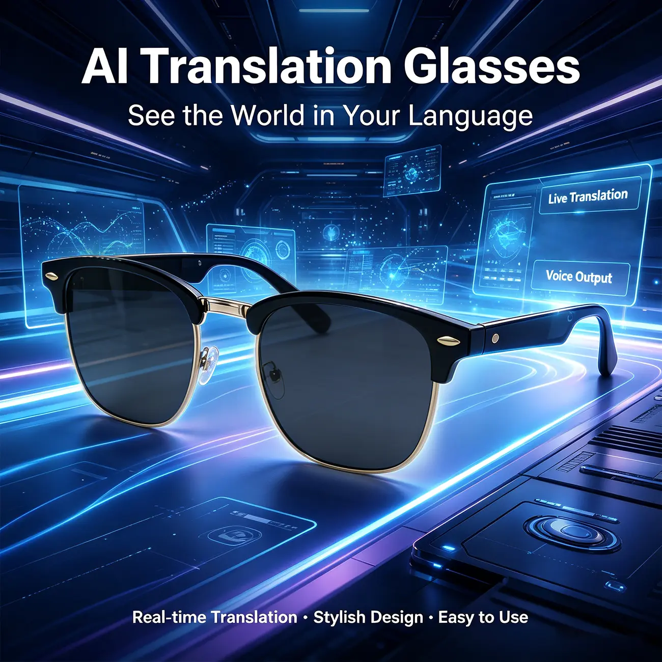 AI Translation Smart Sunglasses, Real‑time Multi‑Language Translator, Bluetooth Call & Music, Hands‑Free Voice Output, Stylish Semi‑Rim Design, Ideal for Travel Business Overseas Trips