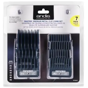 ANDIS Master Premium Metal Clip Comb Set - 7 Piece, Fits Clipper Models, Quality Superior Master, Sizes #0 to #8