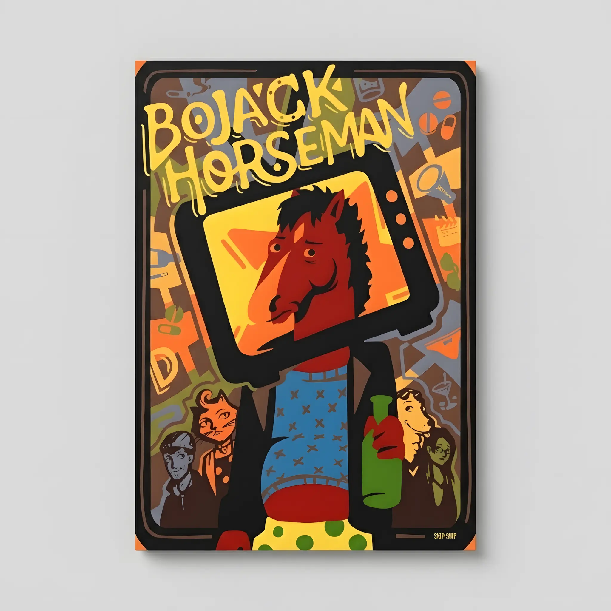 BoJack Horseman Poster Retro TV Head Pop Art Canvas Wall Art Horsin Around Vintage Vertical Framed Print Multi-Purpose Wall Decor for Bedroom Living Room Dorm Office Gift Idea Cartoon Artwork Home Decor