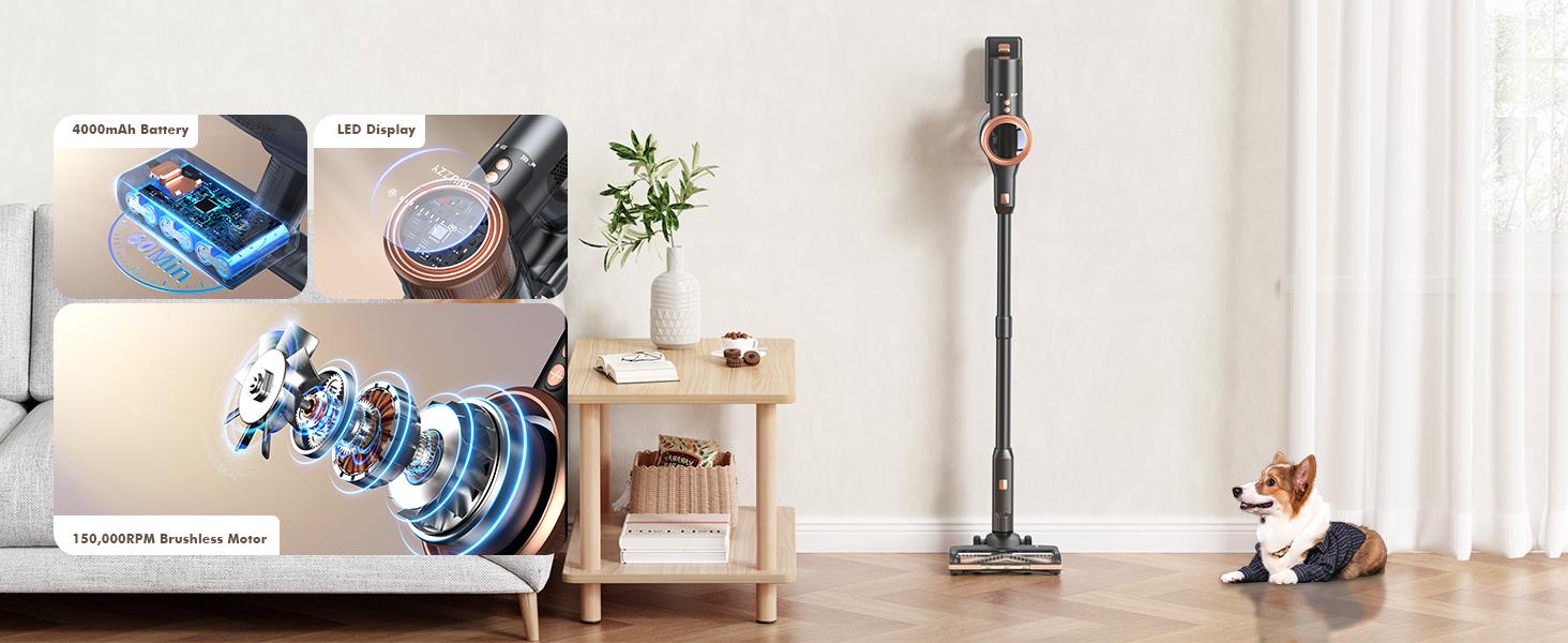 M245 Cordless Vacuum Cleaner 35KPa 160AW with 60-Min Runtime 4000mAh Battery Anti-Hair Wrap LED Display for Pet Hair Hard Floors Carpets & Cars