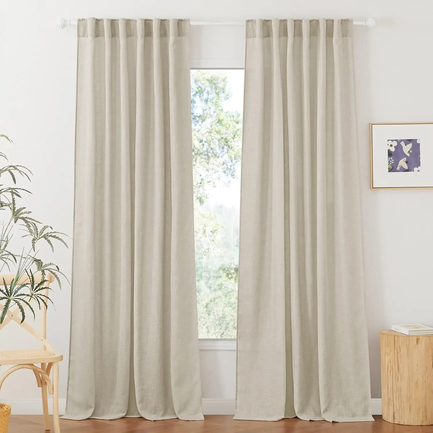 NICETOWN Linen Curtains for Bedroom - Light Airy Semi Sheer Curtains Large Window Decor for Living Room Sun Room Sliding Glass Door, 1 Pair