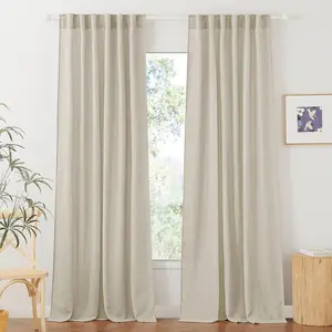 NICETOWN Linen Curtains for Bedroom - Light Airy Semi Sheer Curtains Large Window Decor for Living Room Sun Room Sliding Glass Door, 1 Pair