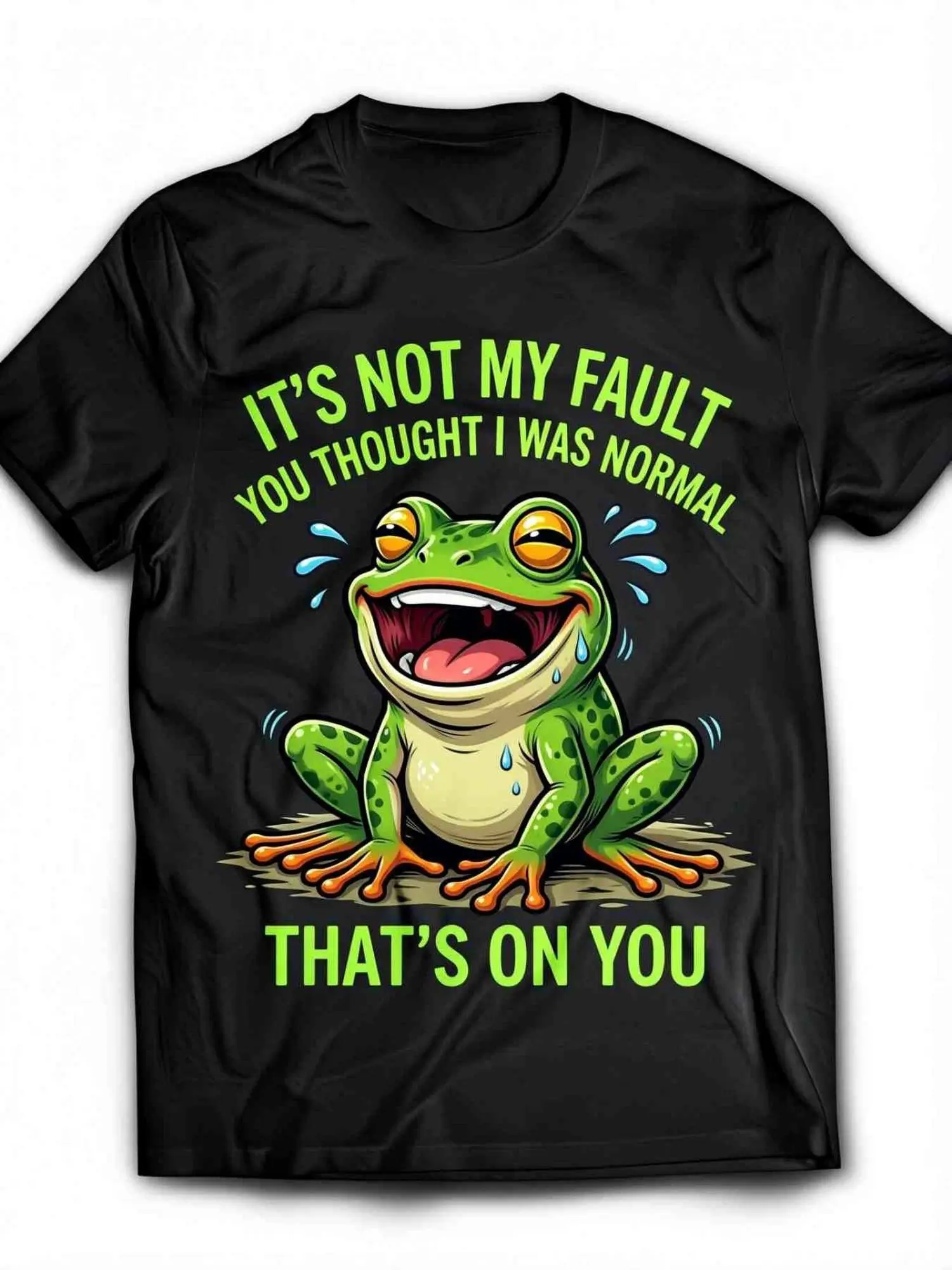 Men'S And Women'S Same Fun Frog Print T-Shirt, You Think I'M Normal And Blame Me, Humorous Pattern Pure Soft Round Neck Short Sleeves Black Bottom~~ Gift Personalized Design