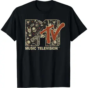 MTV Rock n Roll Music Hard Heavy Metal Skull Guitar Vintage T-Shirt classic cotton tee short sleeve shirt men's graphic tees gifts for him