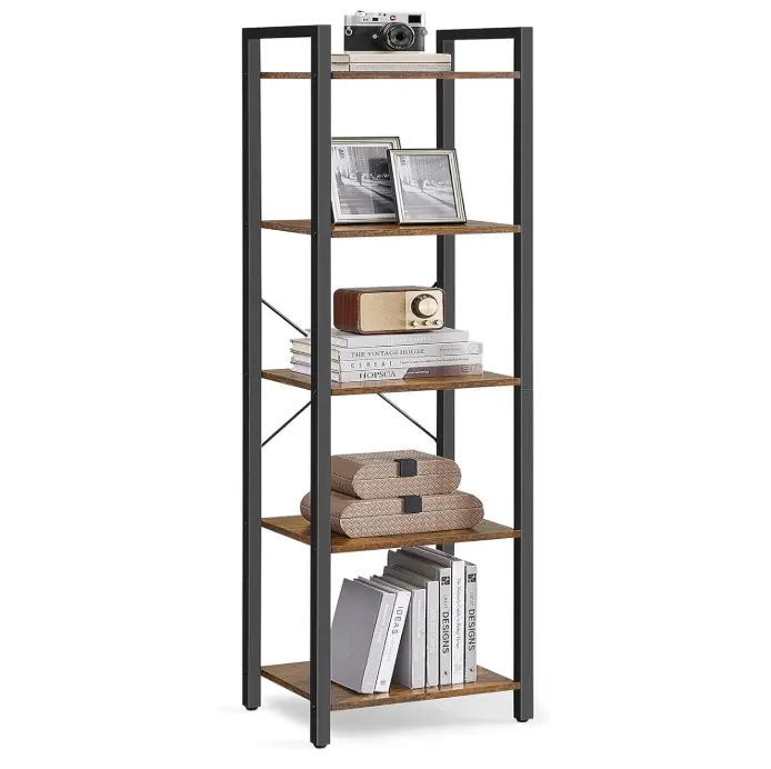 SONGMICS 5-Tier Industrial Steel Frame Storage Shelving Racks - Wall Mount Organiser, Indoor Furniture for Living Room, 11.8x15.7x60.2in Shelves for Bedroom & Home Office Storage Organization